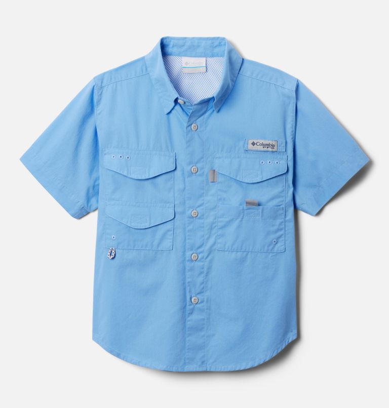 Columbia Bonehead Short Sleeve Cap Buttondown Boys Shirt Blue M