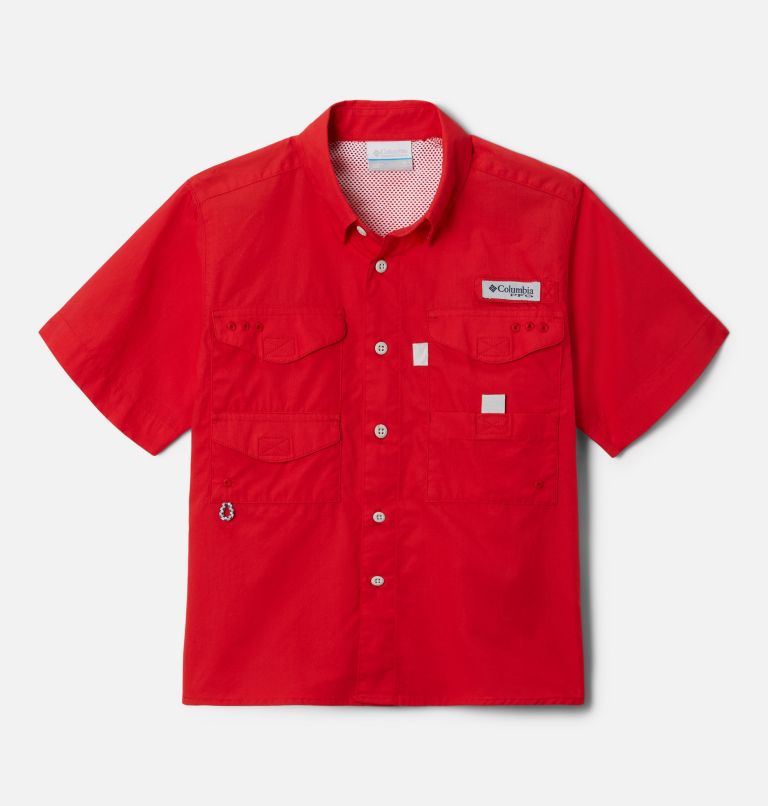 Boys’ PFG Bonehead Short Sleeve Shirt, Color: Red Spark, image 1