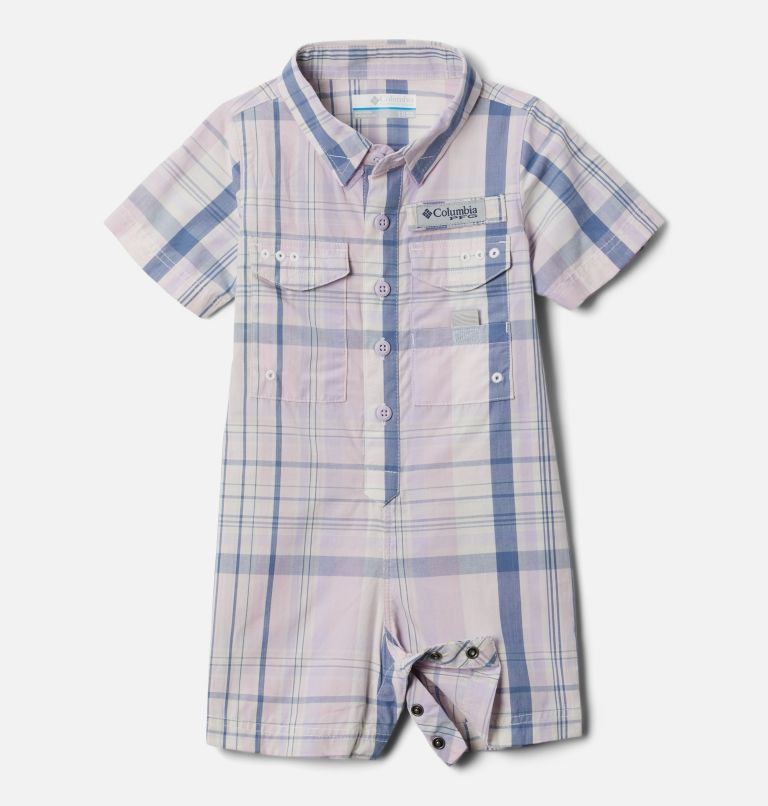 Infant PFG Bonehead Romper, Color: Soft Violet Madras, image 1
