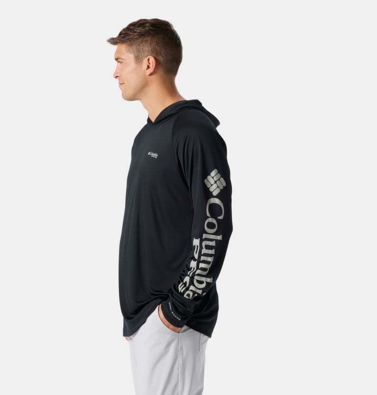 Men’s PFG Terminal Tackle Hoodie, Color: Black, Cool Grey Logo, image 3