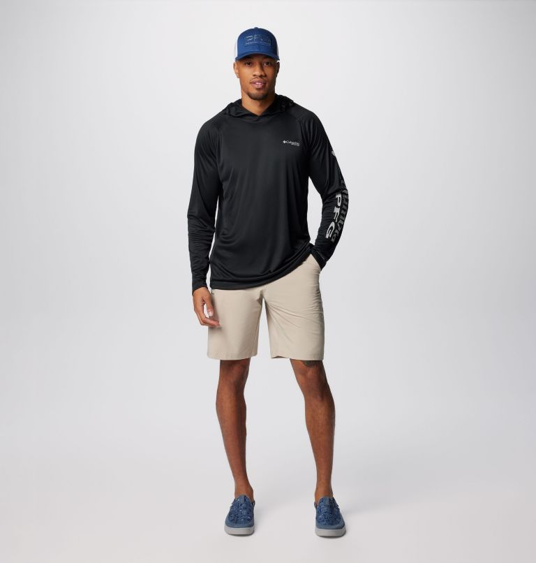 Men's PFG Terminal Tackle Hoodie, Color: Black, Cool Grey Logo, image 3