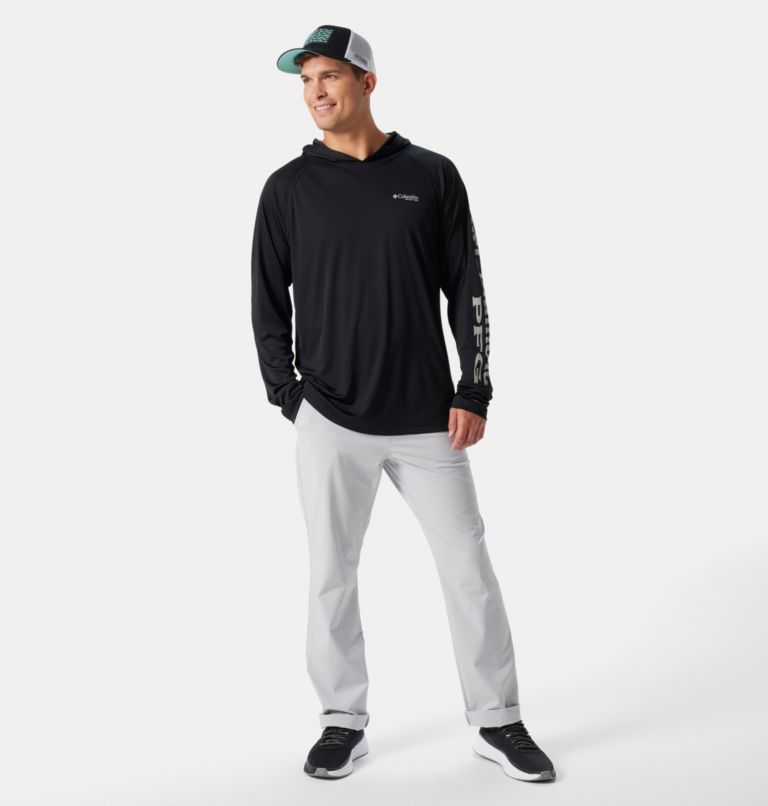 Men's PFG Terminal Tackle Hoodie, Color: Black, Cool Grey Logo, image 7