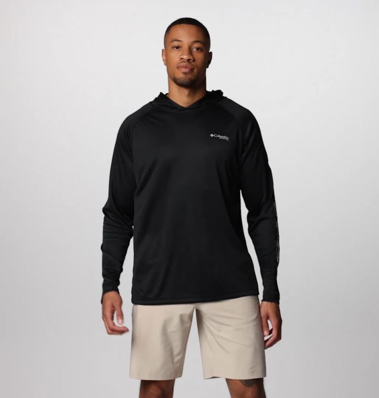 Men's PFG Terminal Tackle Hoodie, Color: Black, Cool Grey Logo