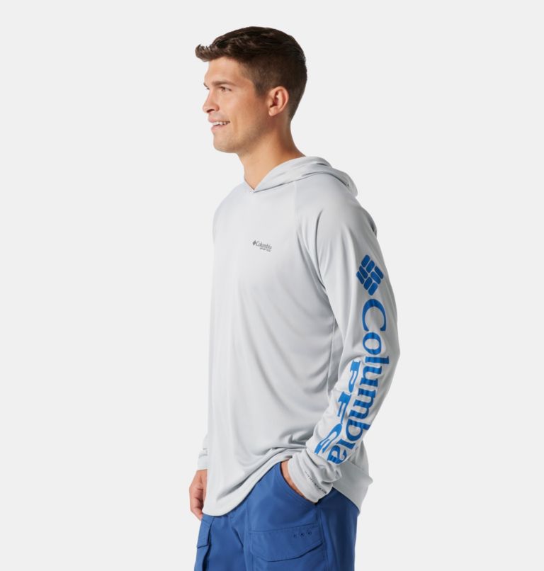 Men’s PFG Terminal Tackle Hoodie, Color: Cool Grey, Vivid Blue Logo, image 3