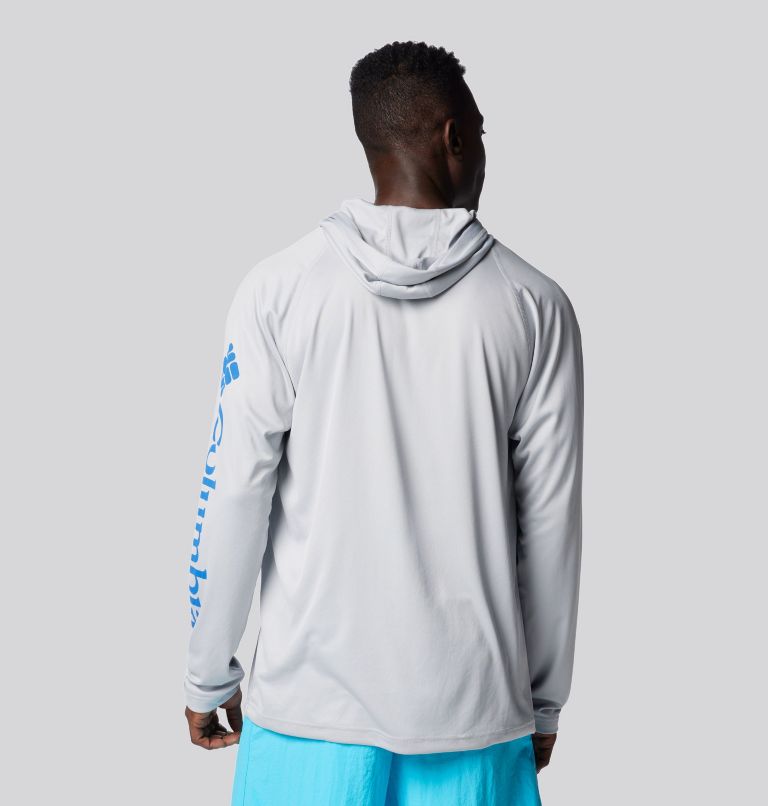Men's PFG Terminal Tackle Hoodie, Color: Cool Grey, Vivid Blue Logo, image 2