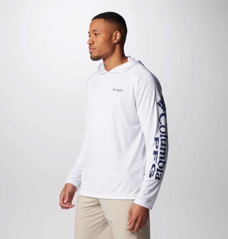 Men's PFG Terminal Tackle Hoodie, Color: White, Nightshade Logo, image 4