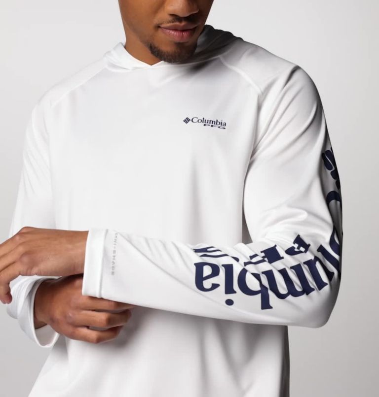 Men's PFG Terminal Tackle Hoodie, Color: White, Nightshade Logo