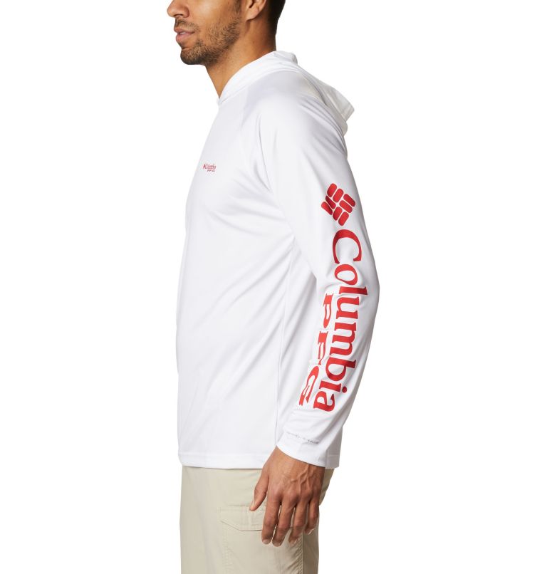 Men’s PFG Terminal Tackle Hoodie, Color: White, Red Spark Logo, image 3
