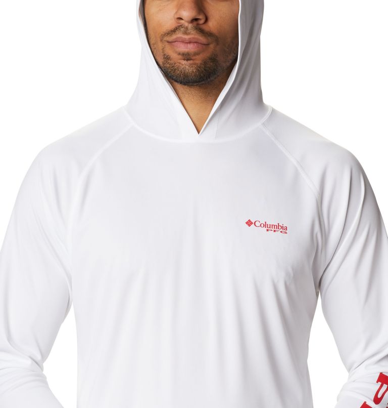 Men’s PFG Terminal Tackle Hoodie, Color: White, Red Spark Logo, image 4