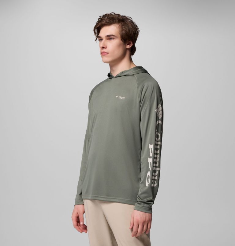 Men's PFG Terminal Tackle Hoodie, Color: Cypress, Dark Stone Logo, image 4