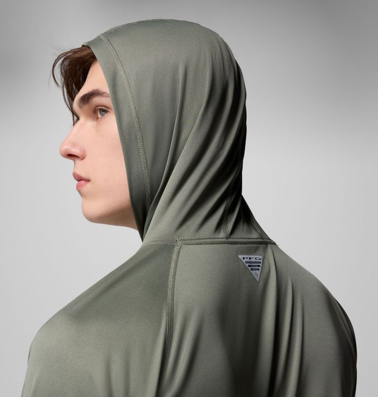Men's PFG Terminal Tackle Hoodie, Color: Cypress, Dark Stone Logo, image 7