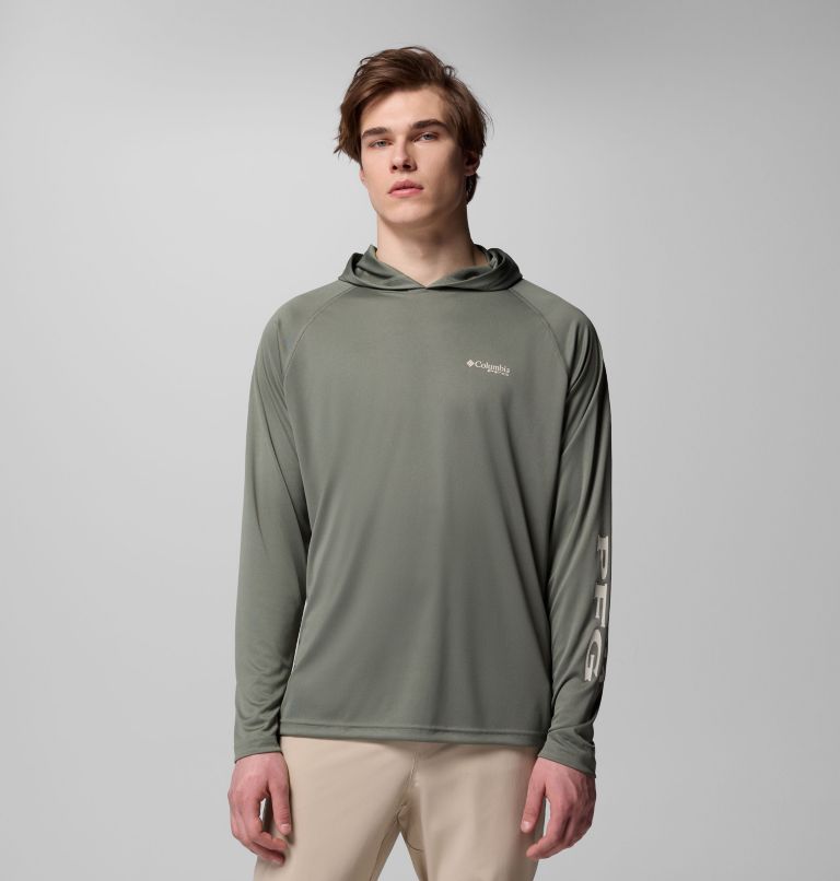 Men's PFG Terminal Tackle Hoodie, Color: Cypress, Dark Stone Logo, image 1