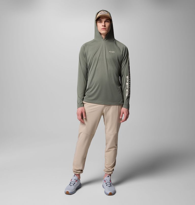 Men's PFG Terminal Tackle Hoodie, Color: Cypress, Dark Stone Logo, image 2
