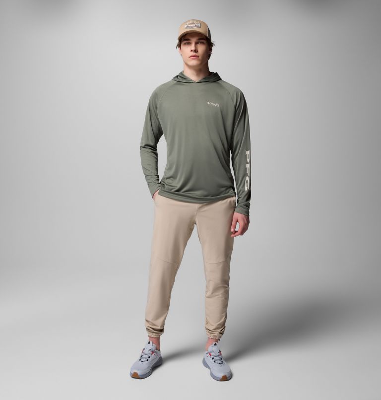Men's PFG Terminal Tackle Hoodie, Color: Cypress, Dark Stone Logo, image 9