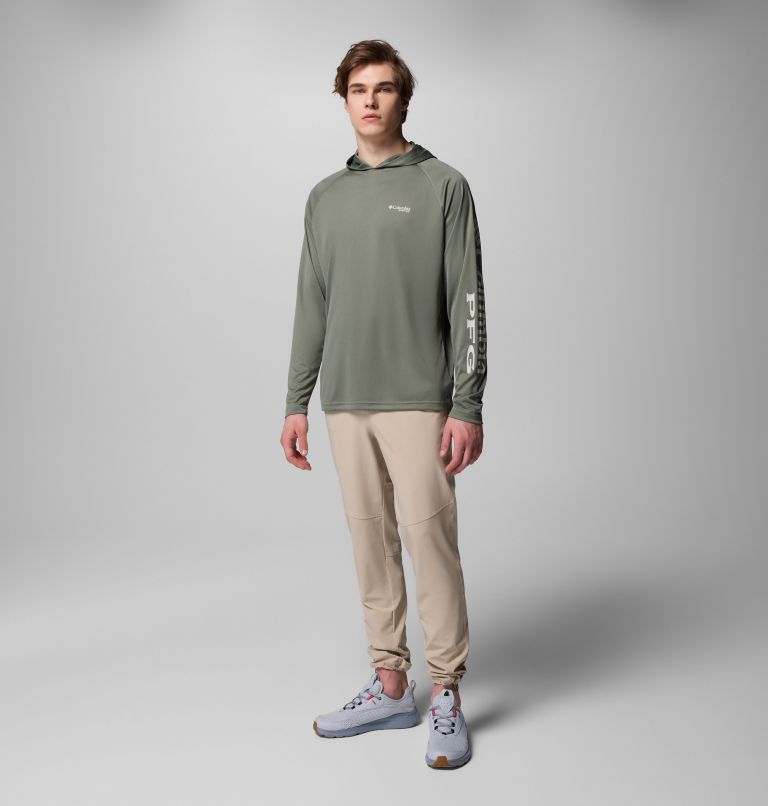 Men's PFG Terminal Tackle Hoodie, Color: Cypress, Dark Stone Logo, image 10