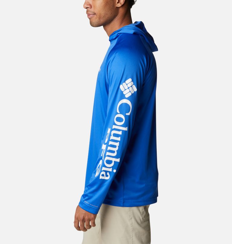 Chandail à capuchon Terminal Tackle homme, Color: Blue Macaw, White Logo, image 3