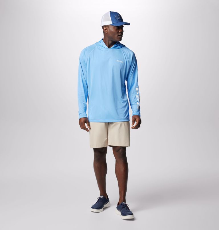 Men's PFG Terminal Tackle Hoodie, Color: White Cap, White Logo, image 3