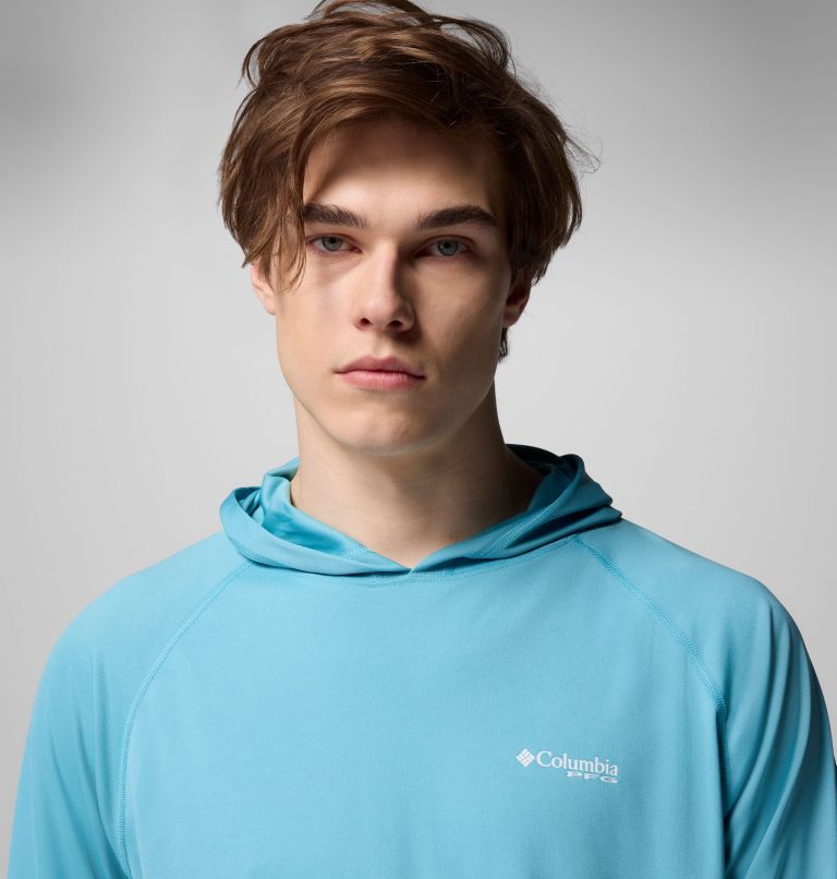 Men's PFG Terminal Tackle Hoodie, Color: Vintage Blue, White Logo, image 5