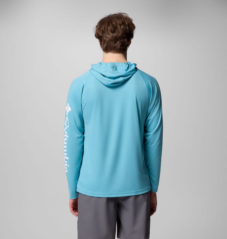 Men's PFG Terminal Tackle Hoodie, Color: Vintage Blue, White Logo, image 3