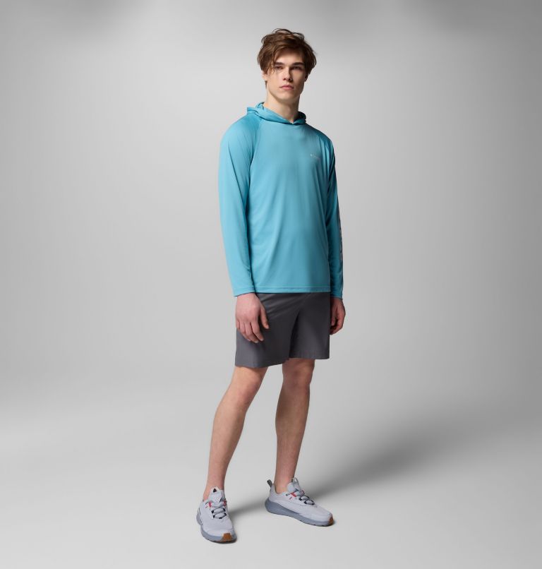 Men's PFG Terminal Tackle Hoodie, Color: Vintage Blue, White Logo, image 2