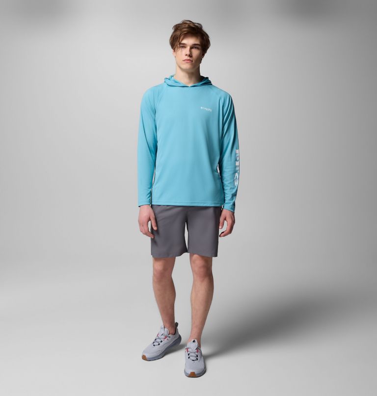 Men's PFG Terminal Tackle Hoodie, Color: Vintage Blue, White Logo, image 8