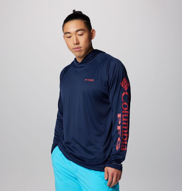 Men's PFG Terminal Tackle Hoodie, Color: Coll Navy, Sunset Red Logo, image 4