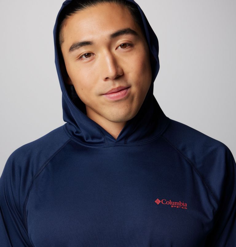 Men's PFG Terminal Tackle Hoodie, Color: Coll Navy, Sunset Red Logo, image 5