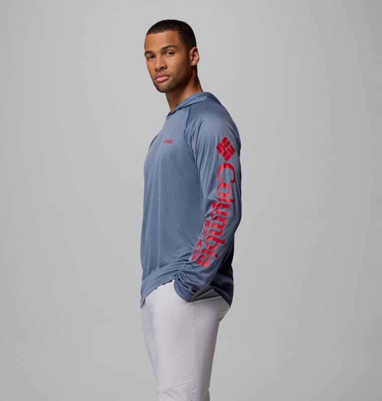 Men's PFG Terminal Tackle Hoodie, Color: Carbon Heather, Red Spark Logo, image 4
