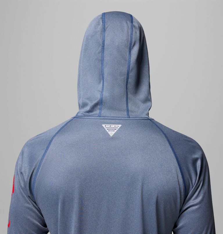 Men's PFG Terminal Tackle Hoodie, Color: Carbon Heather, Red Spark Logo, image 6
