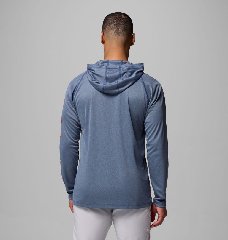 Men's PFG Terminal Tackle Hoodie, Color: Carbon Heather, Red Spark Logo, image 3