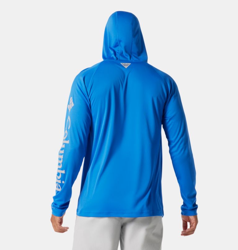Men’s PFG Terminal Tackle Hoodie, Color: Vivid Blue, Cool Grey Logo, image 2