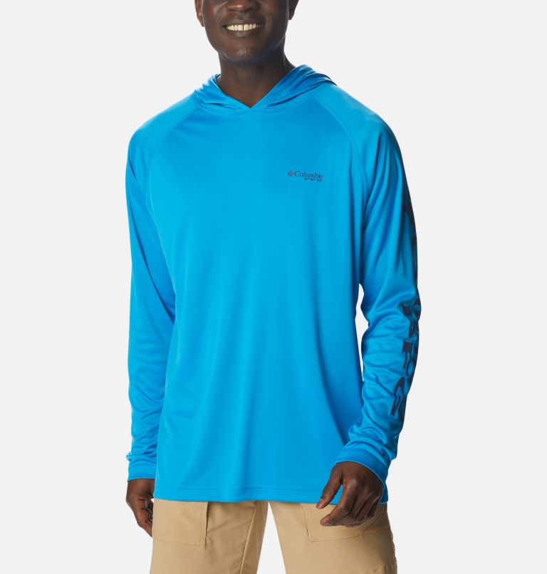 Men’s PFG Terminal Tackle Hoodie - Tall, Color: Compass Blue, Carbon Logo, image 1