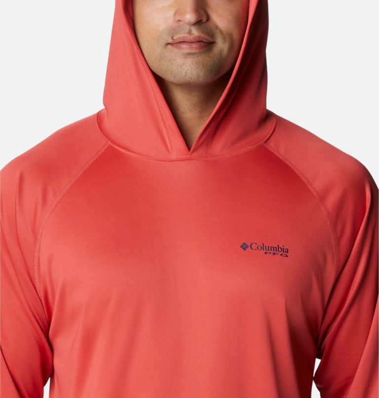 Thumbnail: Men’s PFG Terminal Tackle Hoodie, Color: Sunset Red, Collegiate Navy Logo, image 4