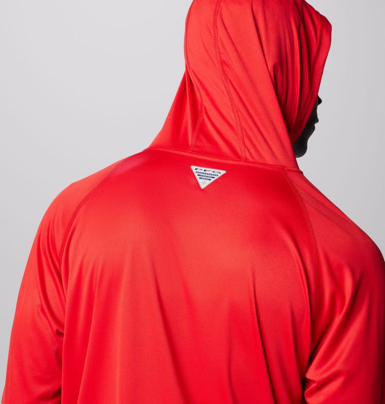 Men's PFG Terminal Tackle Hoodie, Color: Red Spark, White Logo, image 6