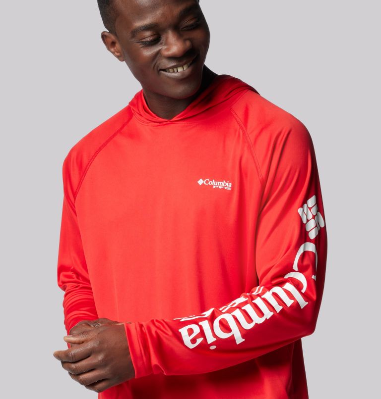 Men's PFG Terminal Tackle Hoodie, Color: Red Spark, White Logo, image 7
