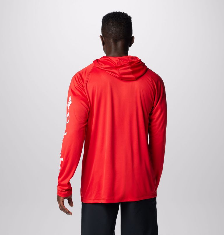 Men's PFG Terminal Tackle Hoodie, Color: Red Spark, White Logo, image 2