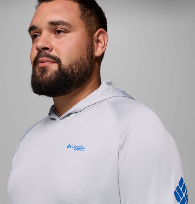 Men's PFG Terminal Tackle Hoodie - Big, Color: Cool Grey, Vivid Blue Logo, image 5