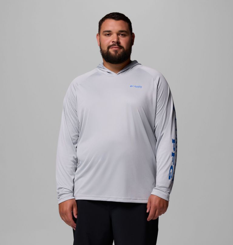 Men's PFG Terminal Tackle Hoodie - Big, Color: Cool Grey, Vivid Blue Logo, image 1