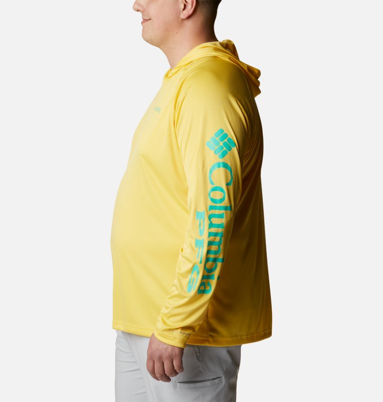 Men's PFG Terminal Tackle Hoodie - Big, Color: Sun Glow, Electric Turquoise Logo, image 3