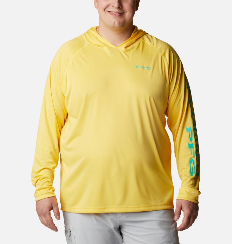 Men's PFG Terminal Tackle Hoodie - Big, Color: Sun Glow, Electric Turquoise Logo, image 1