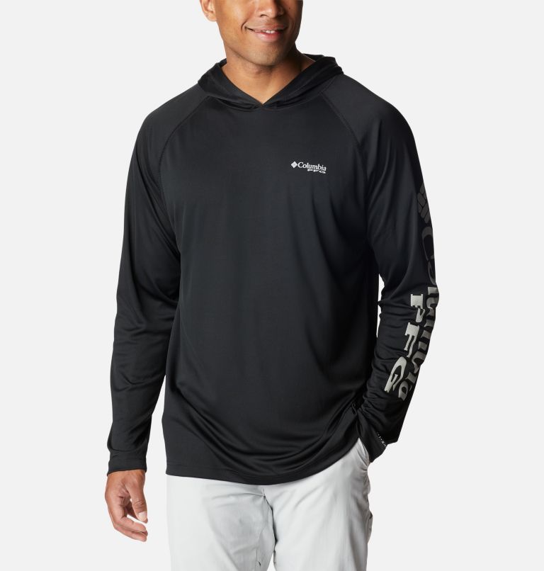 Men’s PFG Terminal Tackle Hoodie - Tall, Color: Black, Cool Grey Logo, image 1