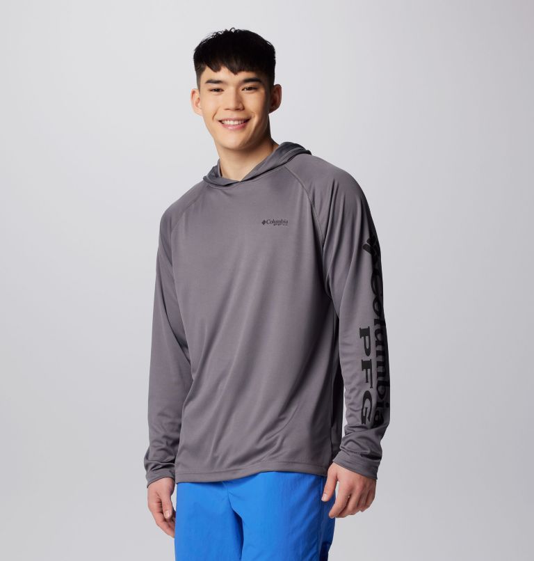 Men's PFG Terminal Tackle Hoodie - Tall, Color: City Grey, Black Logo, image 4