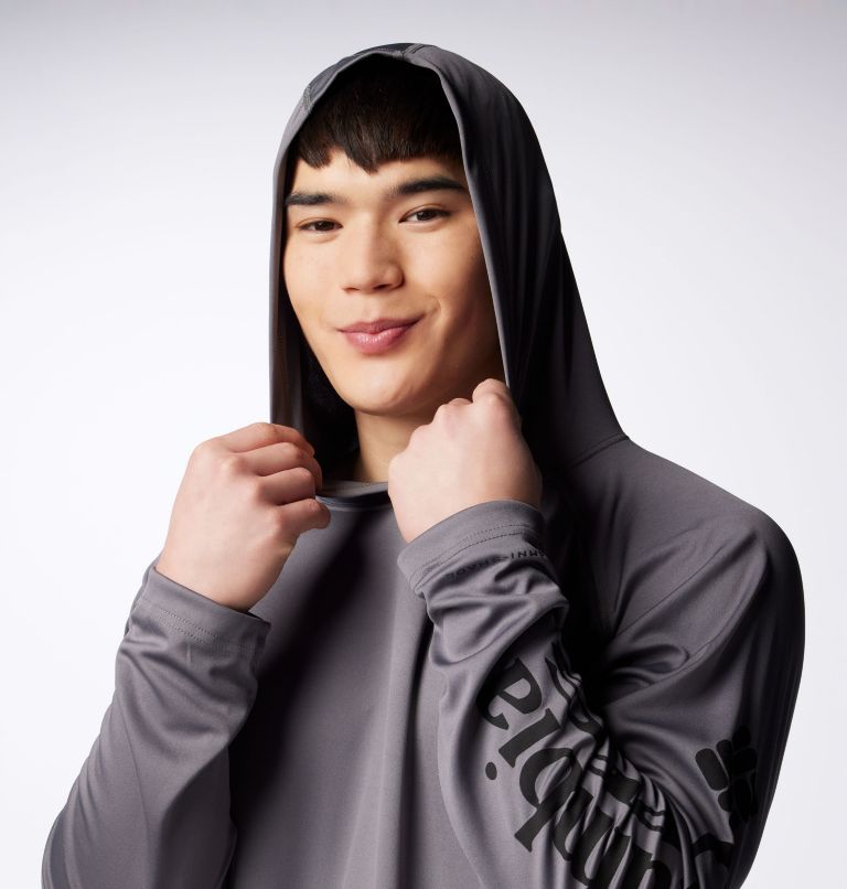 Men's PFG Terminal Tackle Hoodie - Tall, Color: City Grey, Black Logo, image 5