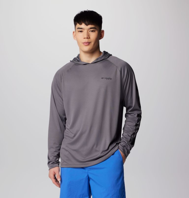 Men's PFG Terminal Tackle Hoodie - Tall, Color: City Grey, Black Logo, image 1