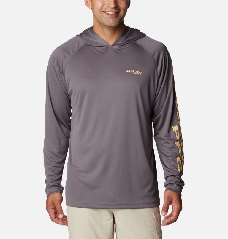Men's PFG Terminal Tackle Hoodie - Tall, Color: City Grey, Cocoa Butter Logo, image 1