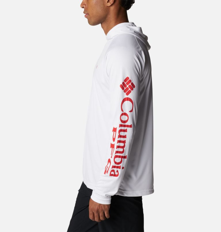 Thumbnail: Men’s PFG Terminal Tackle Hoodie - Tall, Color: White, Red Spark Logo, image 3