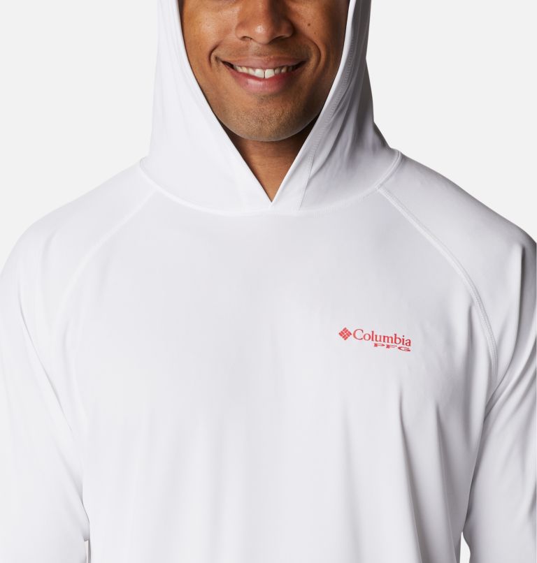 Thumbnail: Men’s PFG Terminal Tackle Hoodie - Tall, Color: White, Red Spark Logo, image 4