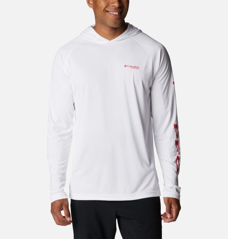 Men’s PFG Terminal Tackle Hoodie - Tall, Color: White, Red Spark Logo, image 1