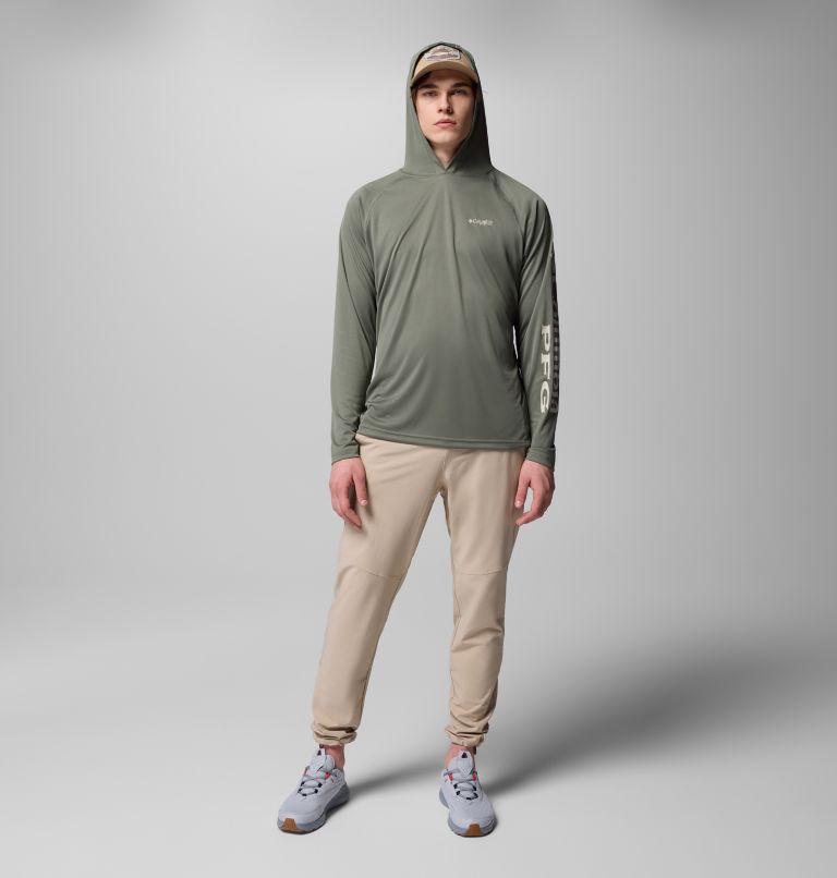 Men's PFG Terminal Tackle Hoodie - Tall, Color: Cypress, Dark Stone Logo, image 2