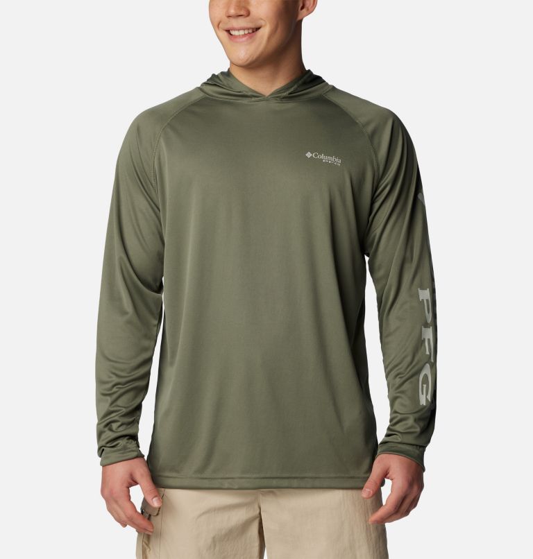 Men's PFG Terminal Tackle Hoodie - Tall, Color: Cypress, Cool Grey Logo, image 1